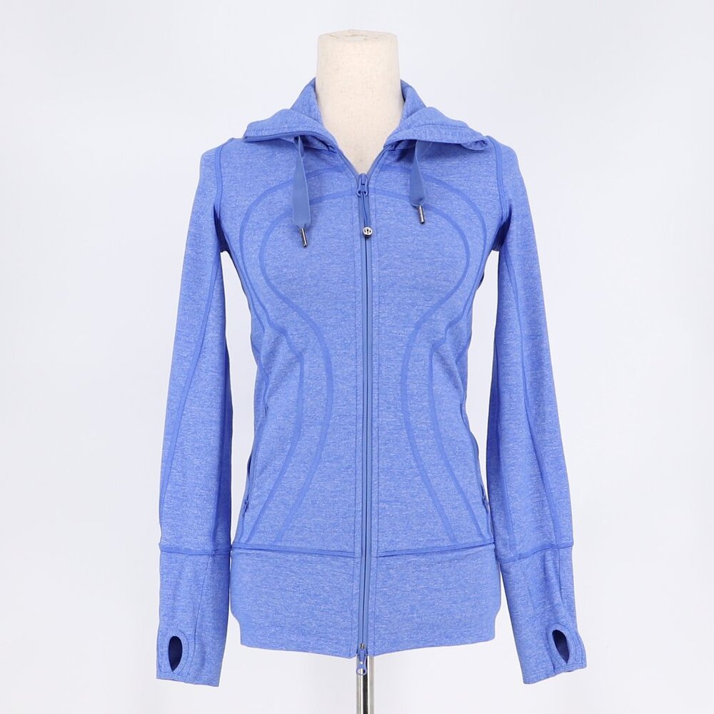 LULULEMON Stride Jacket in Heathered Rocksteady Blue Hooded High Collar Size 4 - Picture 3 of 12